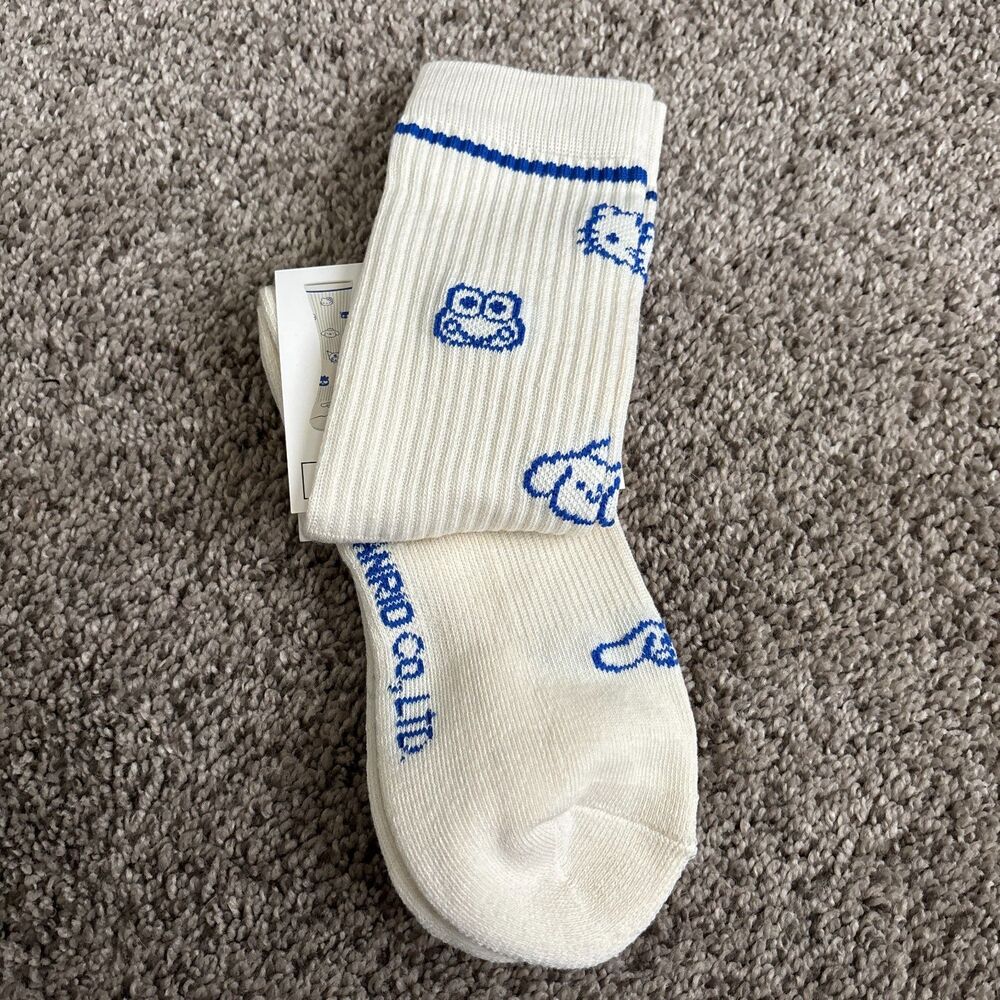 Hello Kitty & Friends Crew Socks Adult White Blue Ribbed Kawaii NWT Bio World